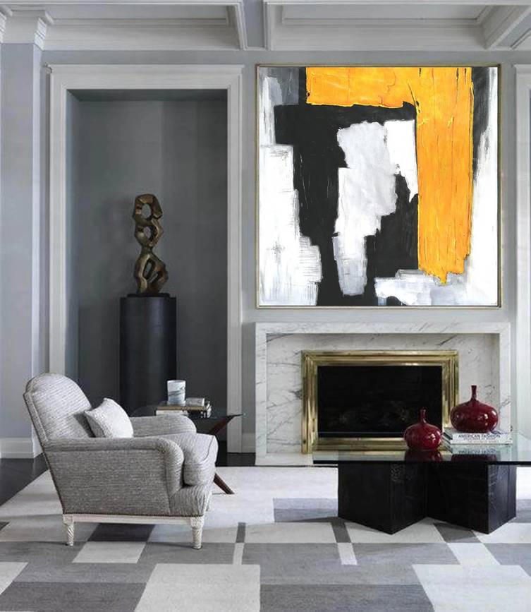 Modern Hand-painted Knife Contemporary Yellow Abstract Canvas Wall Art O3B2C
